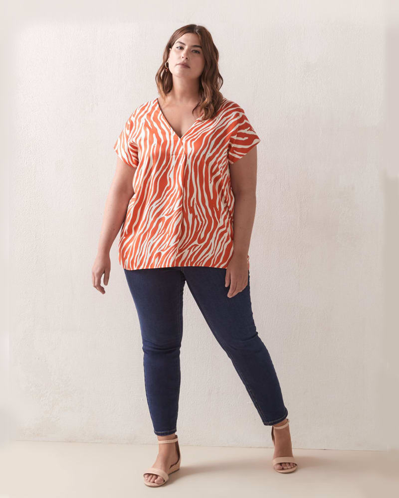 Plus size model wearing Jessica Mixed Media Top by Addition Elle | Dia&Co | dia_product_style_image_id:132907